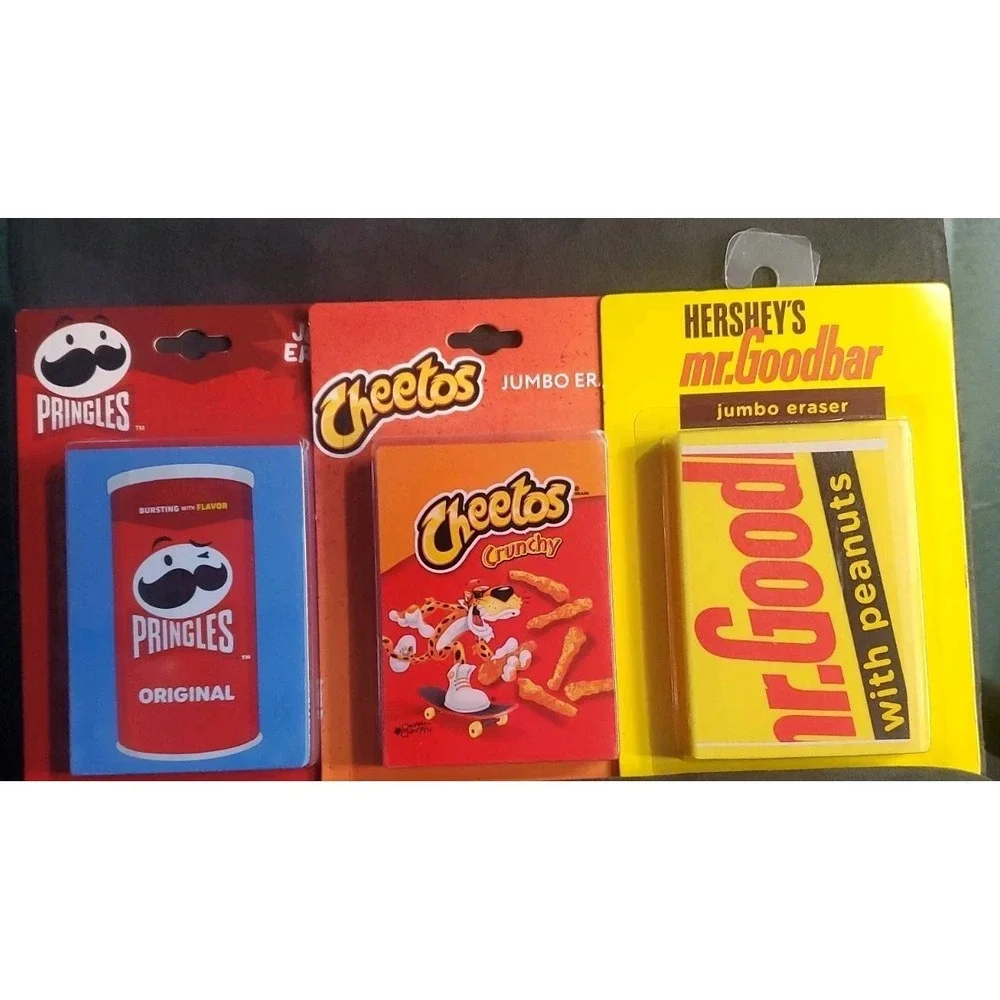3 Jumbo Erasers Pringles Cheetos Mr. Goodbar